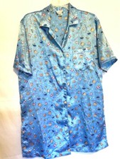 Vintage Kathryn Blue Satin "Midnight Snacks" Night Shirt GOWN Lingerie  Sz. M