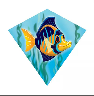 WINDNSUN 18'' Mini Diamond Nylon Kite with Skytails-Handle & Line- (AngelFish)