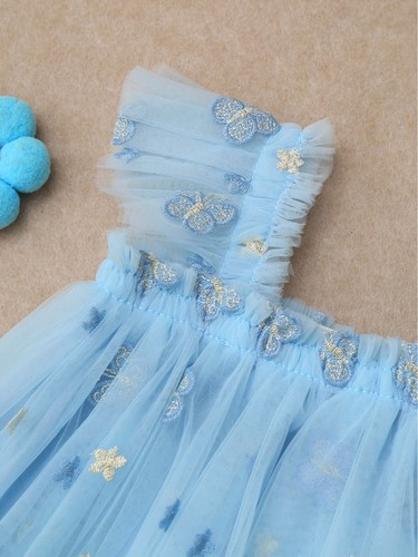 Baby Girl Short Tulle Tutu Dress Butterfly Embroidery Princess Summer Sundress - Picture 11 of 35