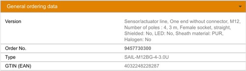 Weidmüller Sensor Cables/Actuator Cables SAIL-M12BG-4-3.0U 9457730300 Datasheet - Picture 4 of 4