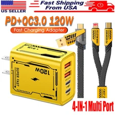 4-In-1 120W Super Fast Charging Cable Charger Data Cord USB-C For iPhone Samsung