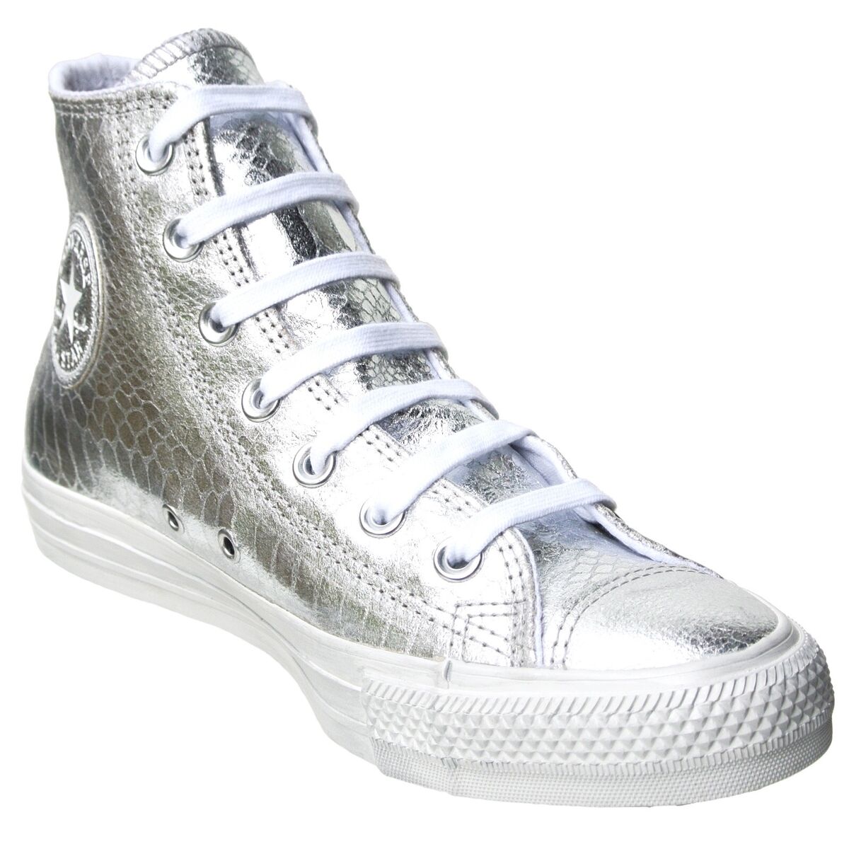 Converse Chucks 36 Argent Blanc Cuir 542438 Taylor All Star Edition Limitee Hi eBay