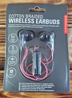 KIRKERLAND Cotton Braided Wireless Earbuds for Running Sports Remote  Mic