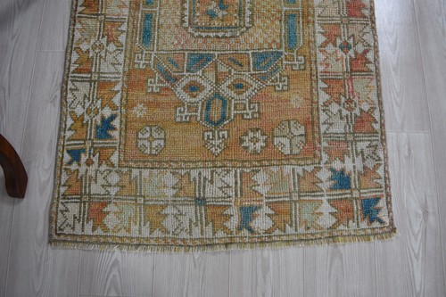 Turkish Canakkale Carpet, Orange Rug, Anatolian Rug 44 x 31.1 in Vintage Carpet - Picture 3 of 12