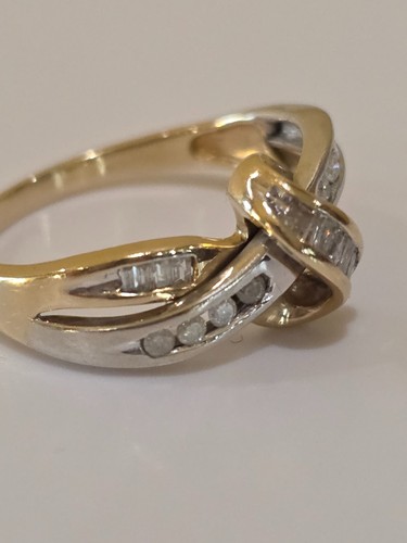10k Diamond Lover's Knot Two-Tone White Yellow Gold Ring SZ 6.75 - 第 18/21 張圖片