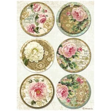 Stamperia A4 RICE PAPER - PRECIOUS - ROUNDS, Decoupage, Pink & White Roses