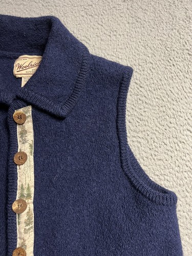 Vintage Woolrich 100% Wool Vest Womens Size M Buttons Navy Blue USA Outdoor - Picture 9 of 15