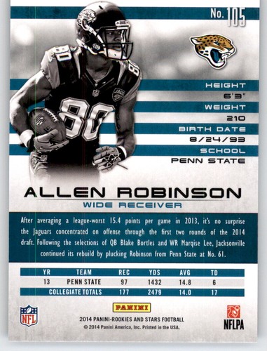2014 Rookies & Stars Allen Robinson Rookie RC Insert PWE Jaguars #105 - Picture 2 of 2