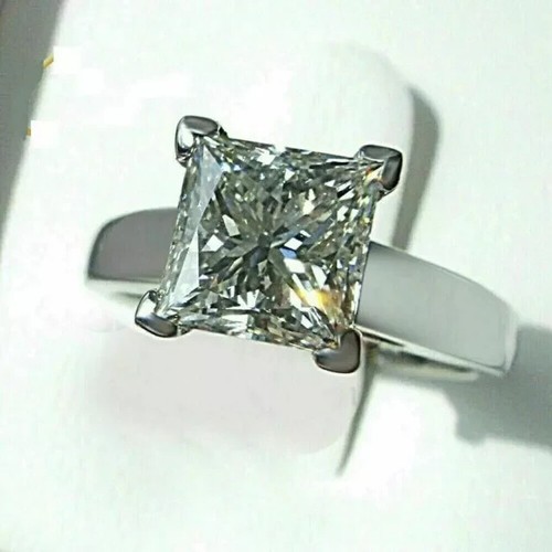 Real Moissanite 3Ct Princess Cut Solitaire Engagement Ring 14K White Gold Plated - Picture 9 of 9