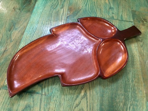 Vintage MCM Mahogany Wood Leaf Shaped Serving Tray Divided Sections Pod - Haiti - Picture 1 of 8