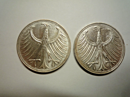 Münzen 5 DM 1951 G und F - Bild 2 von 2