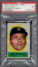 1963 Topps Peel-Offs Jim Bunning HOF ( Instruction Back ).  PSA 7 NM.  (TX7115).