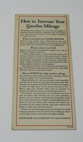 Antique Original Red Crown Gasoline Mileage Card Brochure GREAT GRAPHICS EX COND - Picture 2 of 3