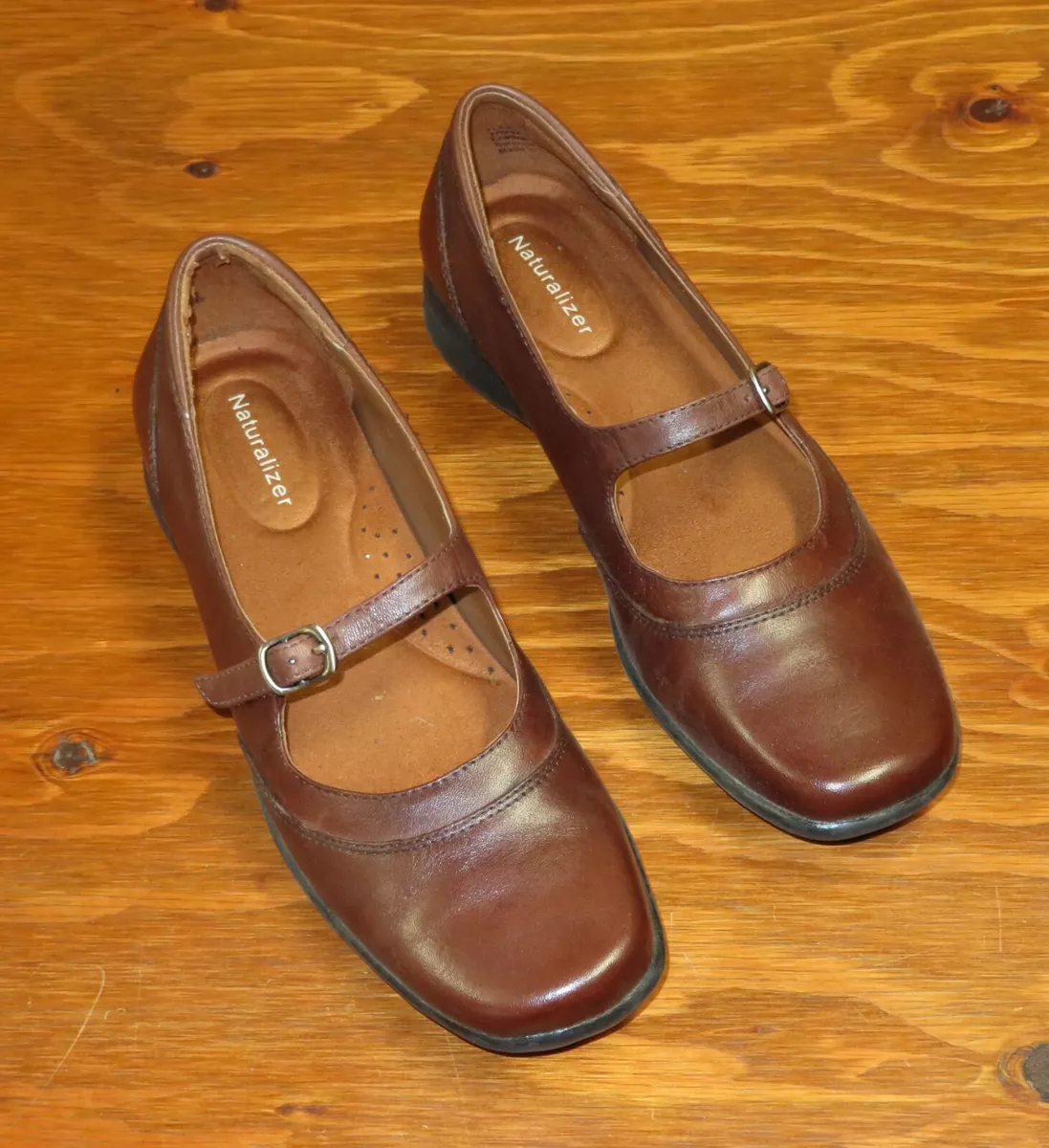 NATURALIZER WOMENS FLICK COFFEE BEAN LEA MARY JANE BROWN LEATHER