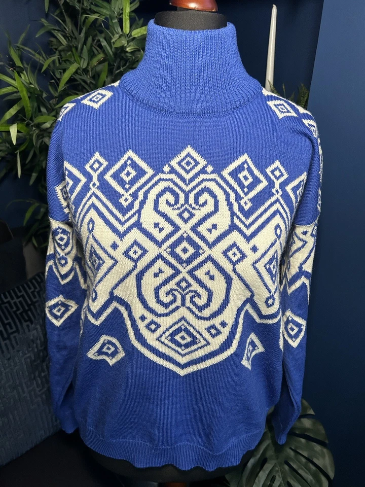 Dale Of Norway Falun Heron Jumper Ski Sweater High Neck Blue Womens Small Wool - Image 3 of 4