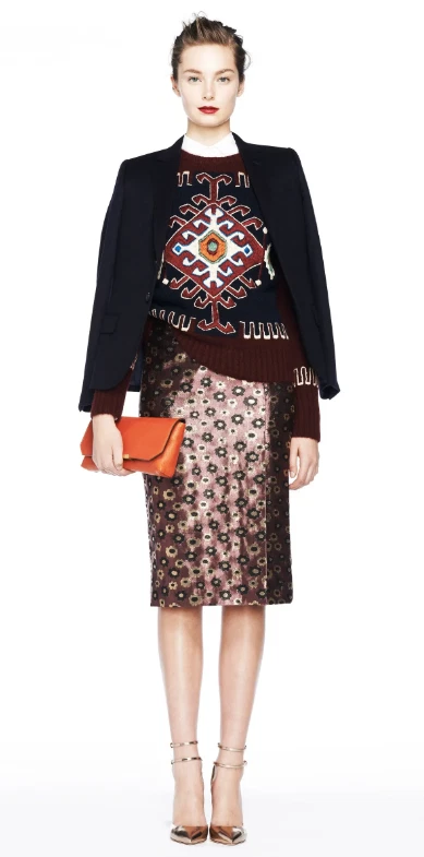 Falda Lápiz Colección J.Crew Caléndula Brocado 4 Metálicos Cuarzo Púrpura Floral