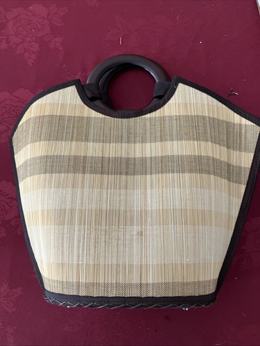 VTG /60s Cream Woven Purse W Lucite Handles Mod Brand