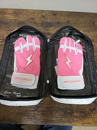 Guantes de Bateo Bruce Bolt Premium Pro Puño Corto Rosa/Blanco Pequeños -Q6 - Imagen 2 de 5