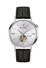 Bulova - Aerojet, Stainless Steel Black Leather Automatic Men's Watch 96A315 New