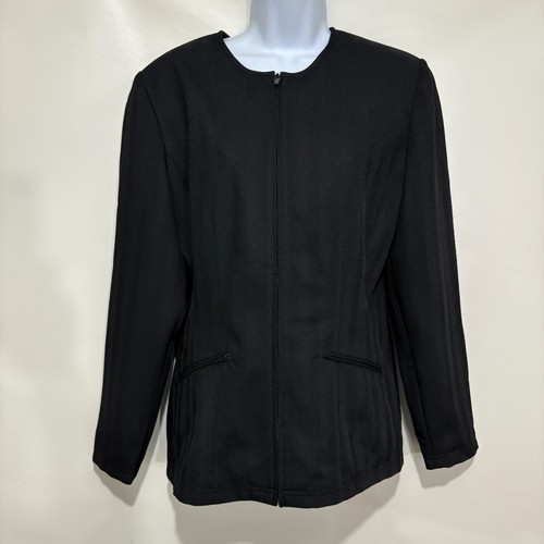 Halston 8 Black Herringbone Texture Zip-Front Lined Jacket - Picture 1 of 5