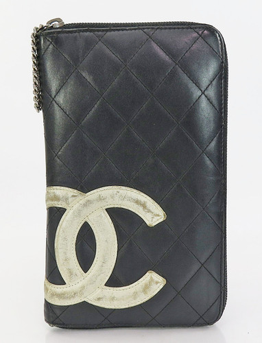 Authentic CHANEL Black Leather Cambon Line Long Wallet Coin Purse #62242