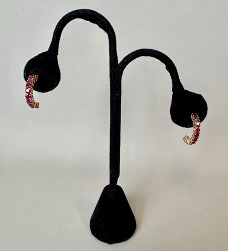 14K Yellow Gold Natural Ruby 0.75” Half Hoop Earrings 2.6g Gorgeous!  - Picture 1 of 8