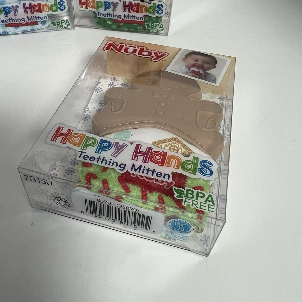 Juego de 3 guantes de dentición Nuby Happy Hands Holiday - sin BPA Foto 2 de 3