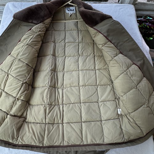 Vintage Woolrich Coat Mens 44 Long Tan Down Lined Fur Collar Belted Winter 90s - Picture 6 of 11