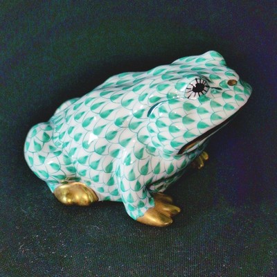 HEREND GREEN FROG, Hand Painted, Porcelain, 3'', HUNGARY