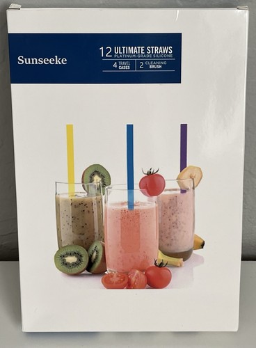 Nuevo Sunseeke 12 pajitas de silicona reutilizables con 2 cepillos de limpieza, 4 estuches de viaje - Imagen 1 de 4