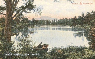 Loch Lomond Schottland Boote Wald See Vintage Postkarte