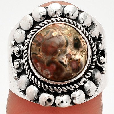 Natürlicher Leopardenfell Jaspis 925 Sterling Silber Ring Gr.6 Schmuck R-1399