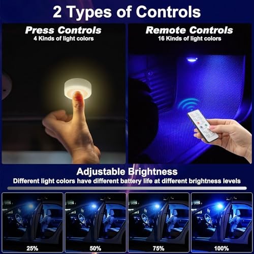 4 Pcs Wireless Interior Car Led Lights with Remote Control, 16 Colors USB - Picture 5 of 7