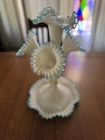 Fenton Aqua Crest Epergne Fenton for L. G. Wright 4 horn  **Damaged Connector”