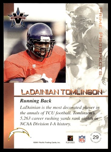 2001 Pacific Vanguard LaDainian Tomlinson TCU Horned Frogs #29 - Picture 2 of 2