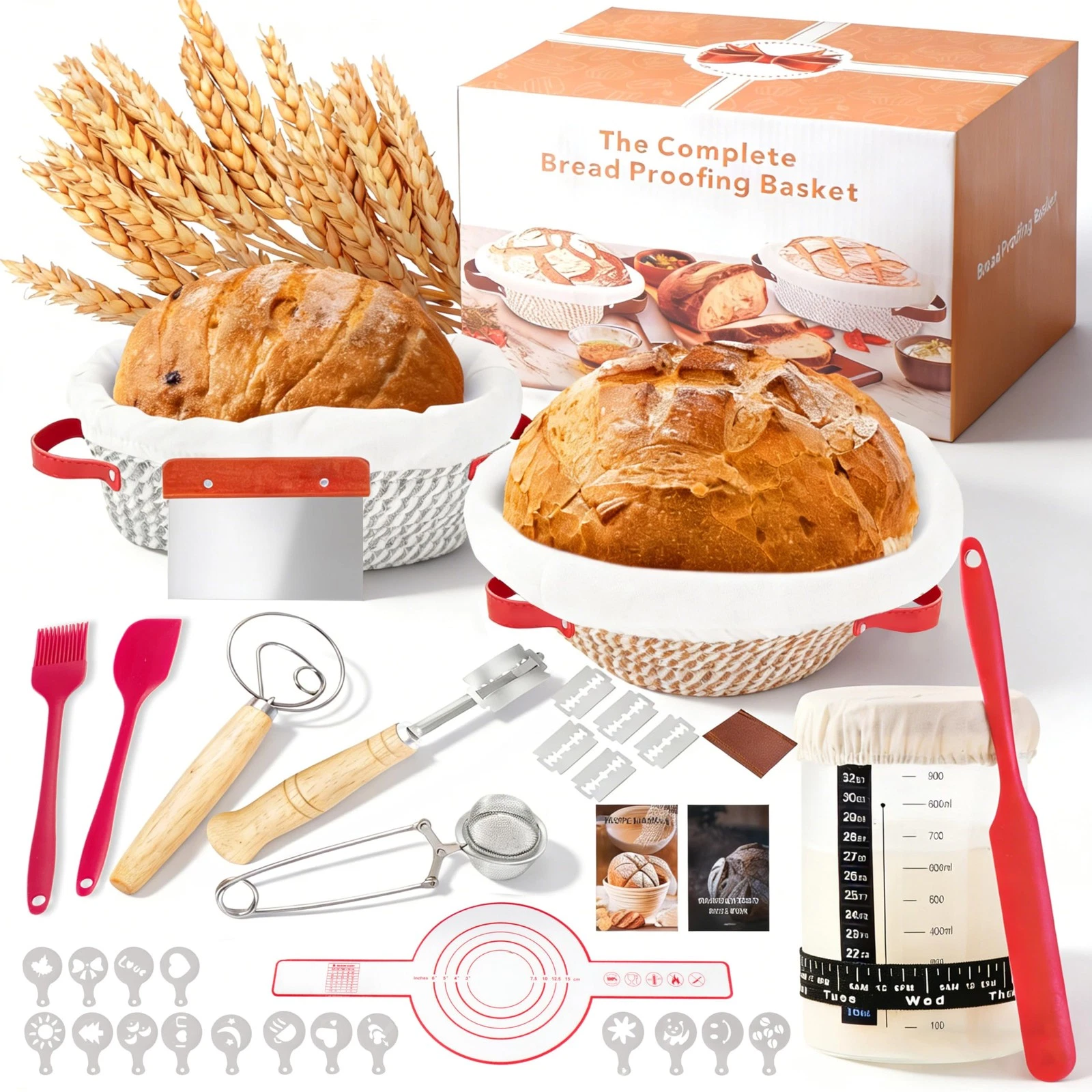 Sourdough Starter Kit, 9" Round and 10" Oval Banneton Bread Baking Supplies, ...