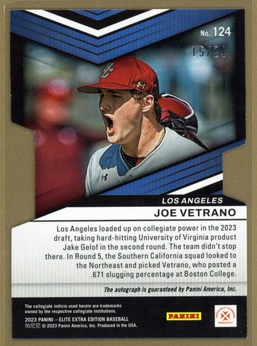 2023 Panini Elite Extra Baseball Aspirations Gold Die Cut Joe Vetrano RC AU /24 - Picture 2 of 2