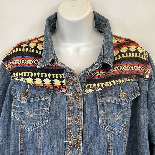 Chaqueta de mezclilla Isabel Hayley Timeless Trends Southwest Azteca talla para mujer 2X - Imagen 3 de 6