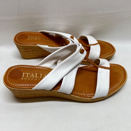 Sandalias de cuña para zapateros italianos para mujer 8,5 estándar de cuero blanco marrón usadas en excelente estado - Imagen 3 de 12