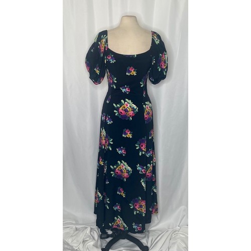 Vintage Betsey Johnson for Lew Magram 90’s Black Floral Midi Dress Scoop Medium - Bild 7 von 12
