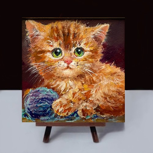 Pintura al óleo original gato jengibre arte pequeño arte gato 4x4 pulgadas - Imagen 7 de 7