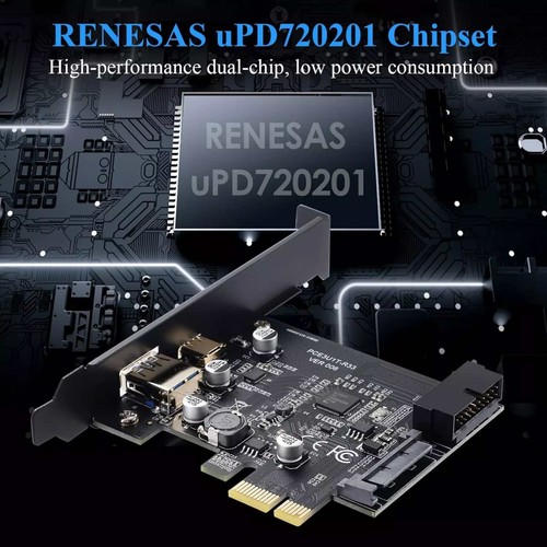 PCI-E 1X to USB3.2 Gen1 5Gbps 2 Ports Type C Type A Expansion Card W/ 19PIN Slot - Photo 8/9