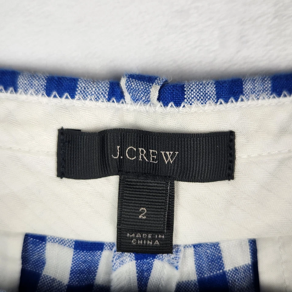 Shorts J.Crew Feminino Tamanho 2 Azul Branco Xadrez 100% Linho Leve - Imagem 3 de 4