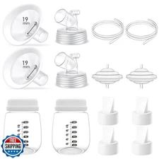 Full Breast Pump Parts with 19mm Oval Soft Rim Flanges and Wide-Mouth Base Co