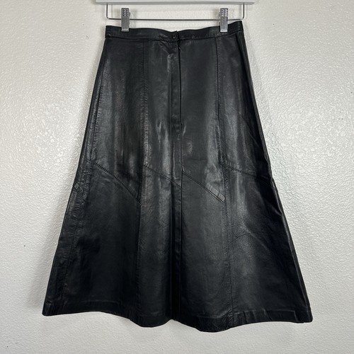 Ero Vintage Skirt Black Genuine Leather Midi Size 8 A Line High Waist Israel - Picture 5 of 11
