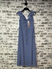 NWT! Y-Jia Studio Floral Print Ruffle Neck Tie Back Summer Sundress - Blue M