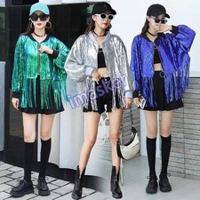 Women Sequin Jacket Coat Zip Costume Clubwear Disco Stage Zip Shiny Glitter