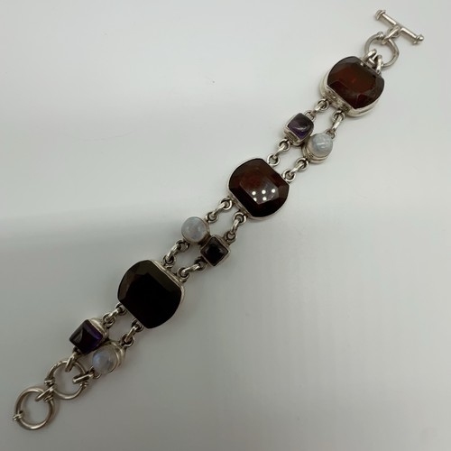 Sterling Silver Amethyst Moonstone & Glass Link Bracelet 37.1g #yes - Picture 5 of 14