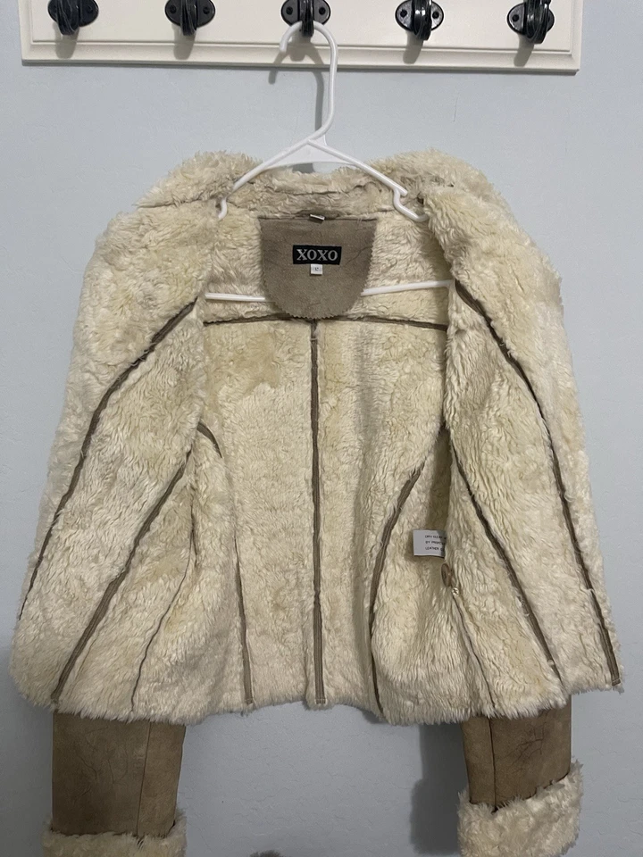 Chaqueta Sherpa de Cuero Genuino XOXO Para Mujer L Bronceado Imitación Piel de Oveja Forrada Abrigo Foto 4 de 4