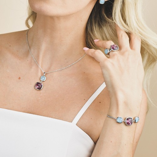 Collana Boccadamo in Bronzo Rodiato Pendente Cristalli Viola e Azzurri XGR712I - Foto 3 di 4